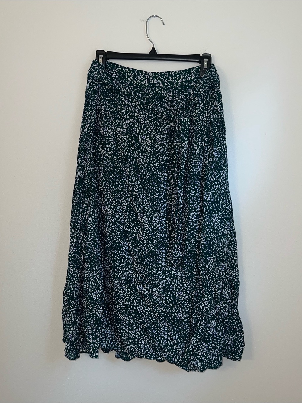 Dark Green Floral Midi Skirt - Women's Flowing A-Line